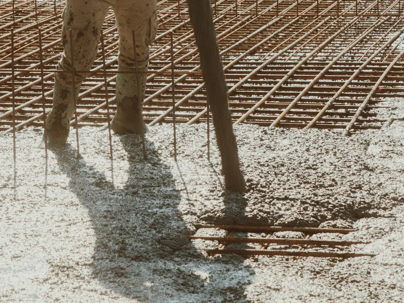 Freshly finished concrete slab on a job site